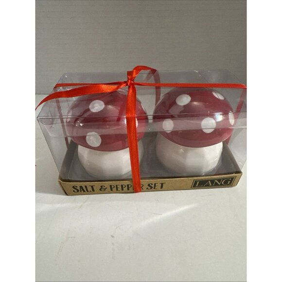 Mushroom Salt & Pepper Shakers Red White Polka Dot NEW Hand Painted by Lang - Picture 1 of 9